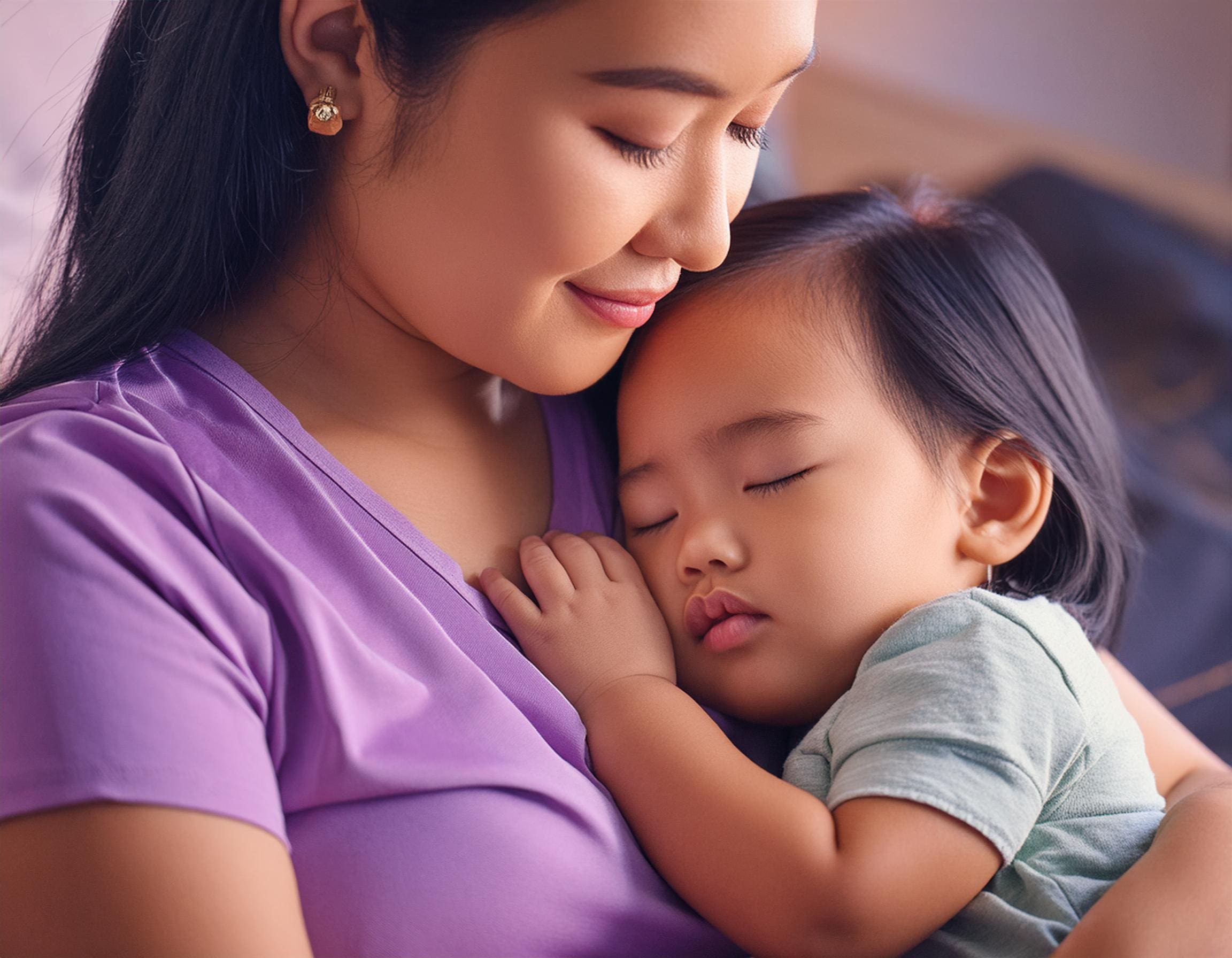 nanny in mauve tshirt trying to make a adorable toddler sleep. closeup of the child